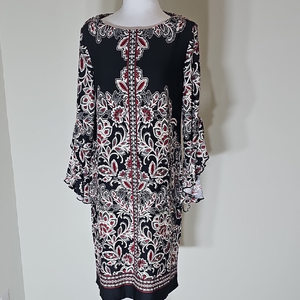 Emma & Michele Black Dress with Red and White‎ Floral Design